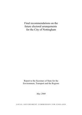 Final Recommendations on the Future Electoral Arrangements for the City of Nottingham