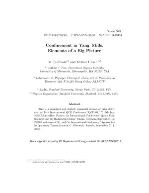 Confinement in Yang{Mills: Elements of a Big Picture