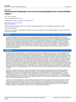 Protein Extract Preparation and Co-Immunoprecipitation from Caenorhabditis Elegans