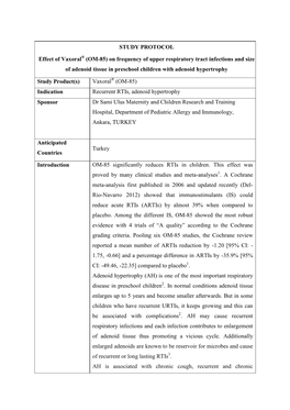 OM-85) on Frequency of Upper Respiratory Tract Infections and Size of Adenoid Tissue in Preschool Children with Adenoid Hypertrophy