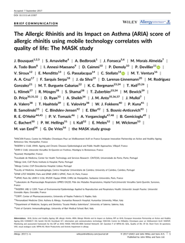 (ARIA) Score of Allergic Rhinitis Using Mobile Technology Correlates with Quality of Life: the MASK Study
