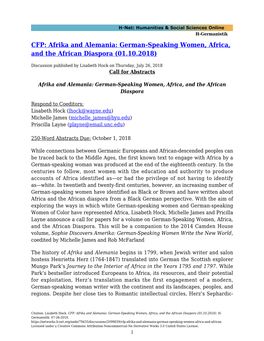 German-Speaking Women, Africa, and the African Diaspora (01.10.2018)