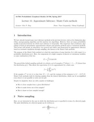 Lecture 15: Approximate Inference: Monte Carlo Methods
