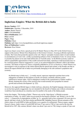 Inglorious Empire: What the British Did to India