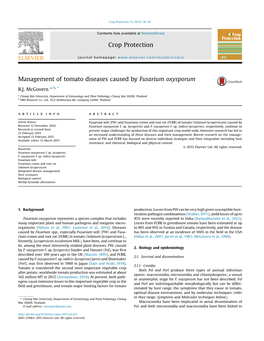 Management of Tomato Diseases Caused by Fusarium Oxysporum