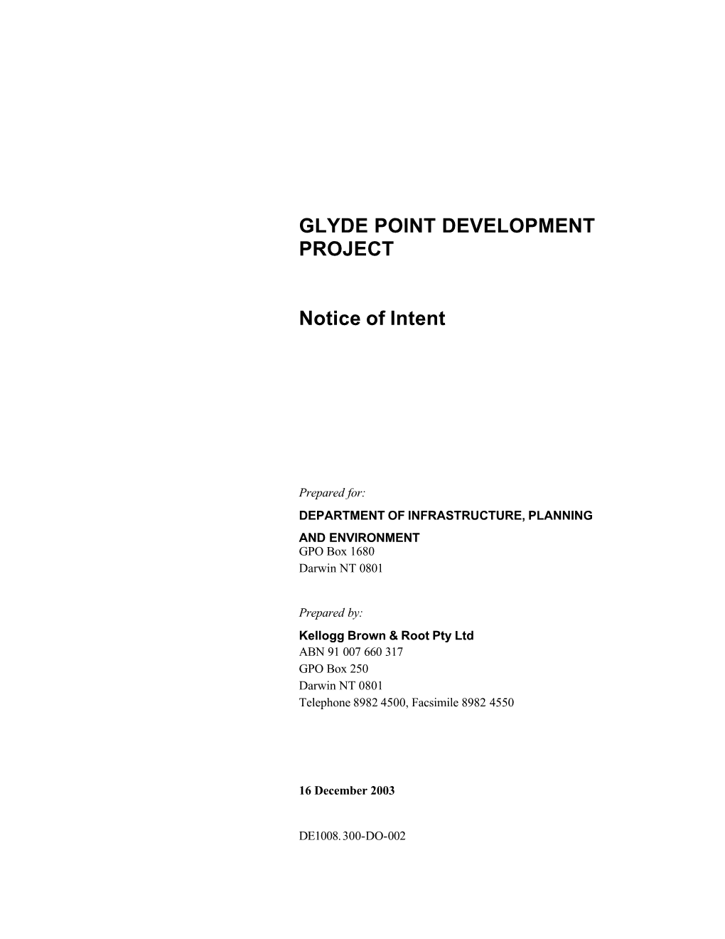 GLYDE POINT DEVELOPMENT PROJECT Notice of Intent