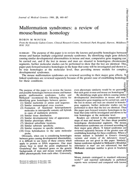 Malformation Syndromes: a Review of Mouse/Human Homology