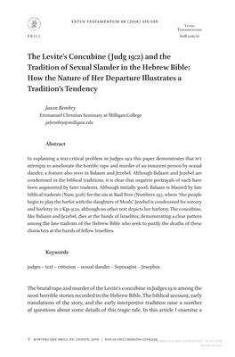 The Levite's Concubine (Judg 19:2) and the Tradition of Sexual Slander
