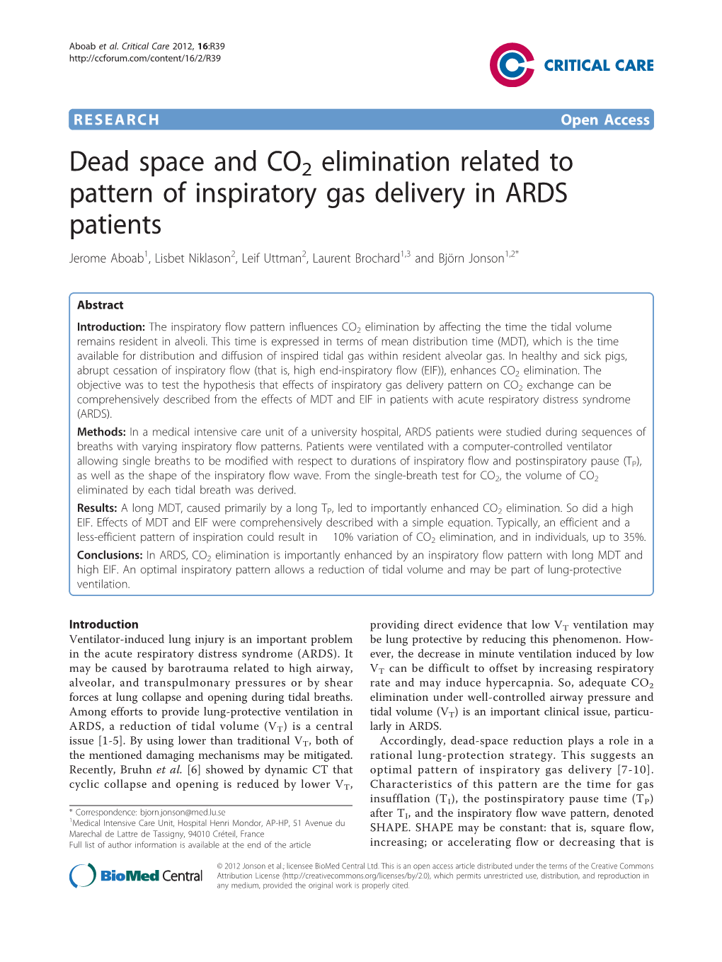 Dead Space and CO2 Elimination Related to Pattern of Inspiratory Gas