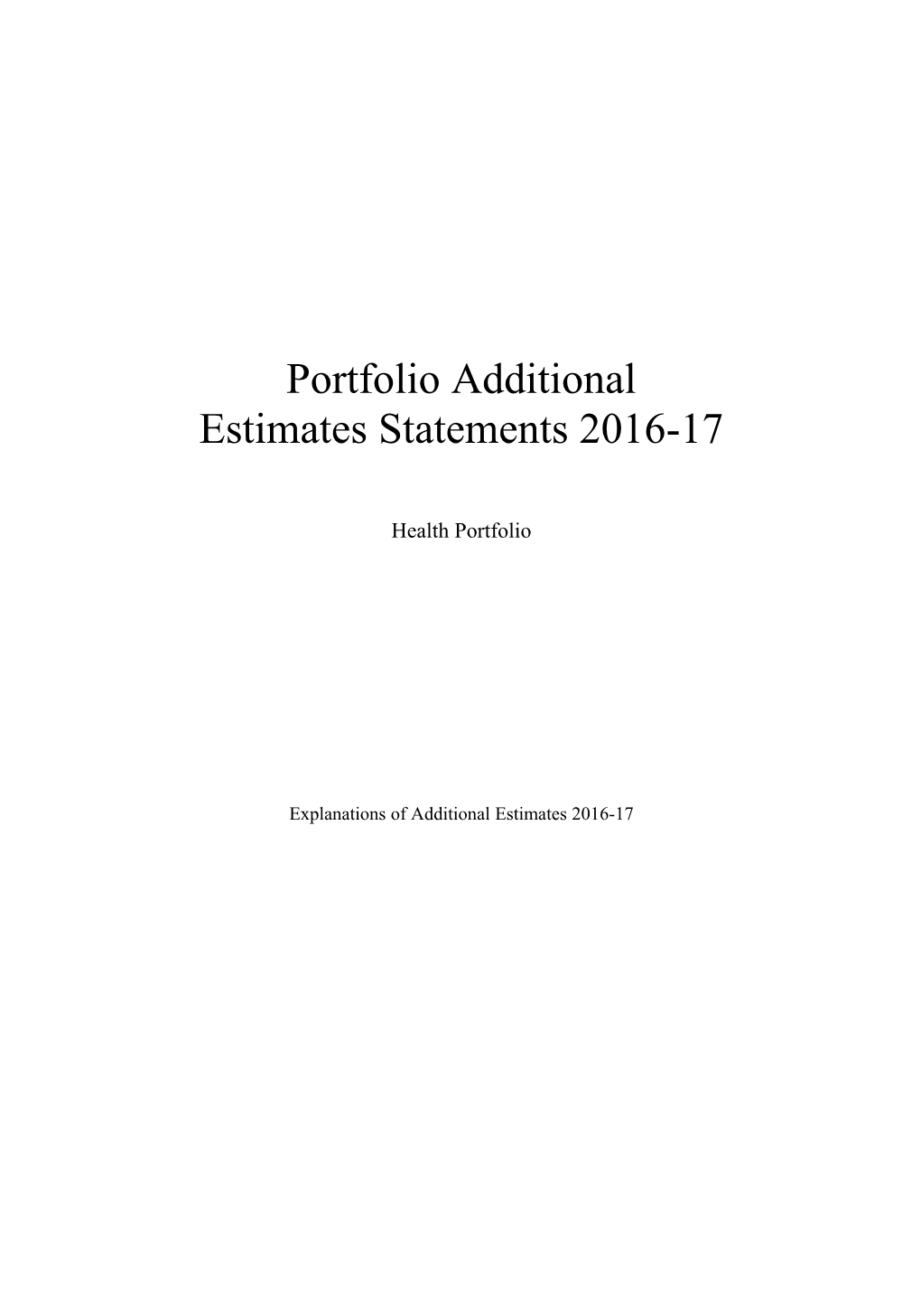 Portfolio Additional Estimates Statements 2016-17