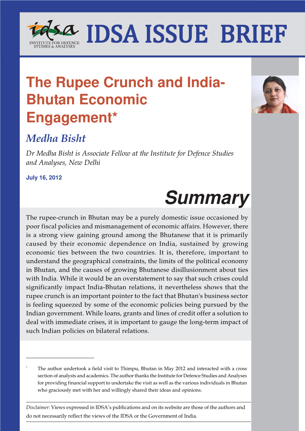 The Rupee Crunch and India-Bhutan Economic Engagement 2