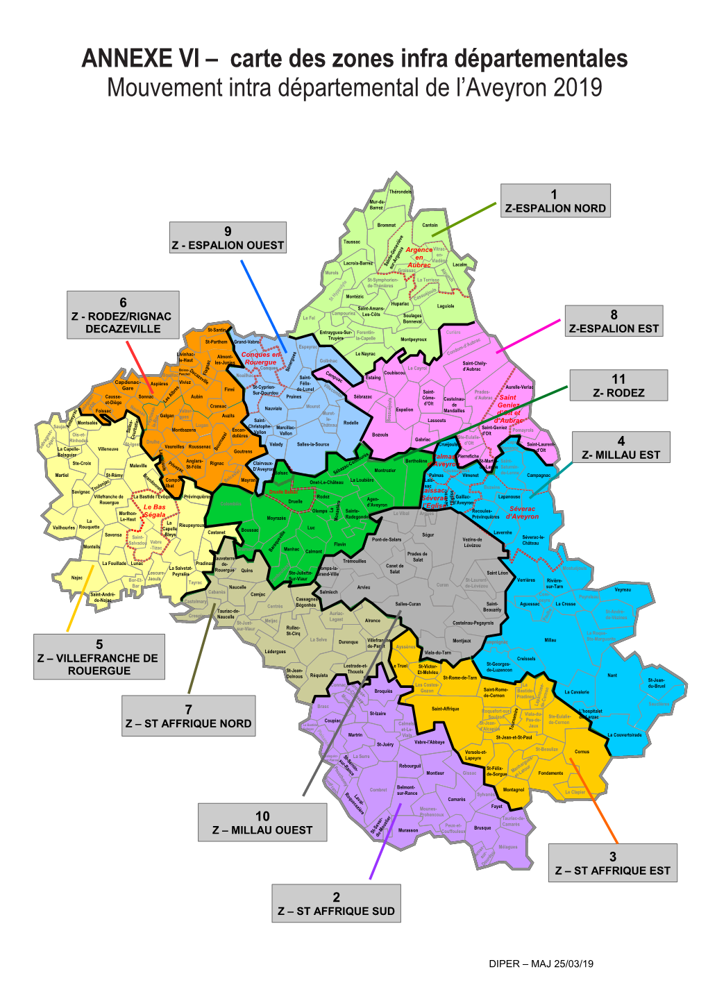 Carte Des Zones Infra Départementales Mouvement Intra Départemental De L’Aveyron 2019