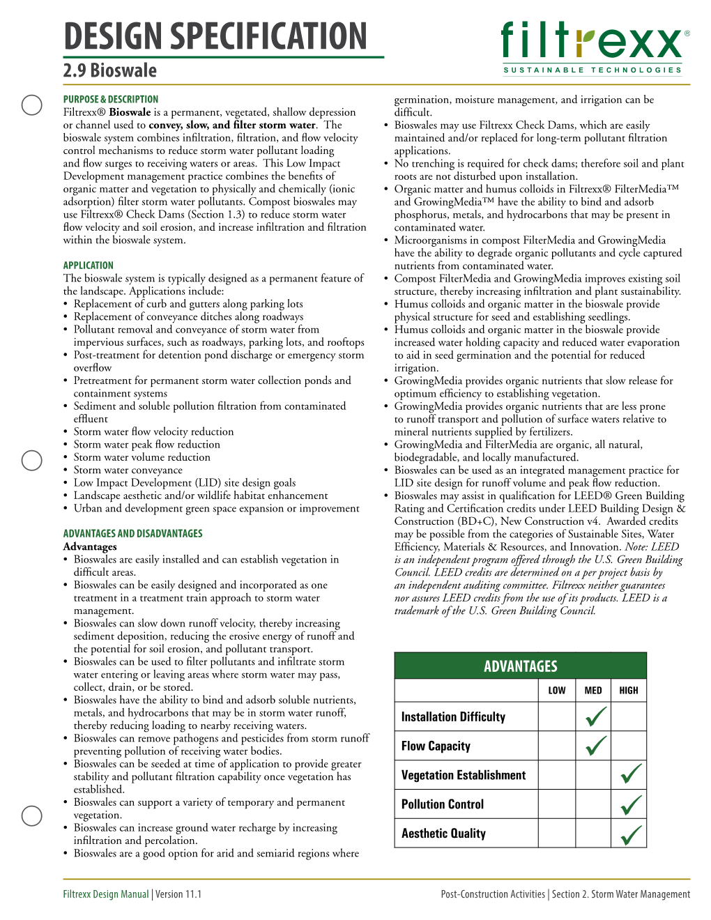 DESIGN SPECIFICATION 2.9 Bioswale