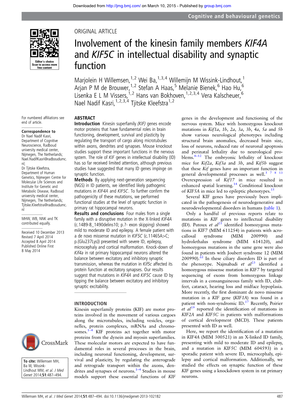 Involvement of the Kinesin Family Members KIF4A and KIF5C In