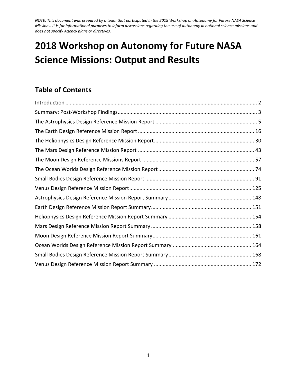 2018 Workshop on Autonomy for Future NASA Science Missions