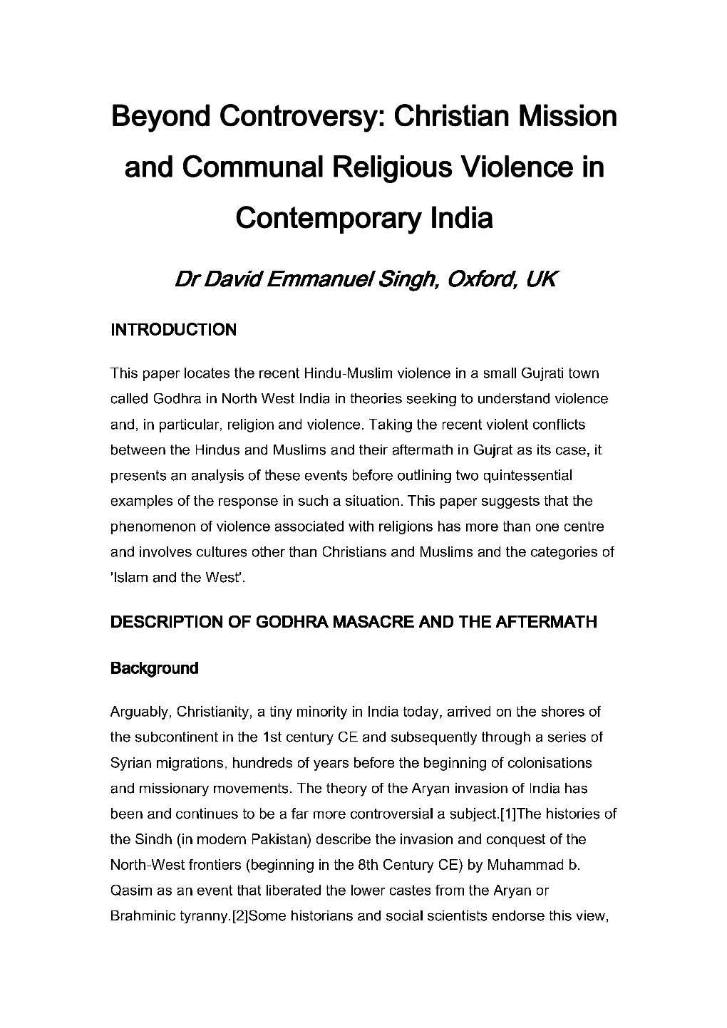 Beyond Controversy: Christian Mission and Communal Religious Violence in Contemporary India