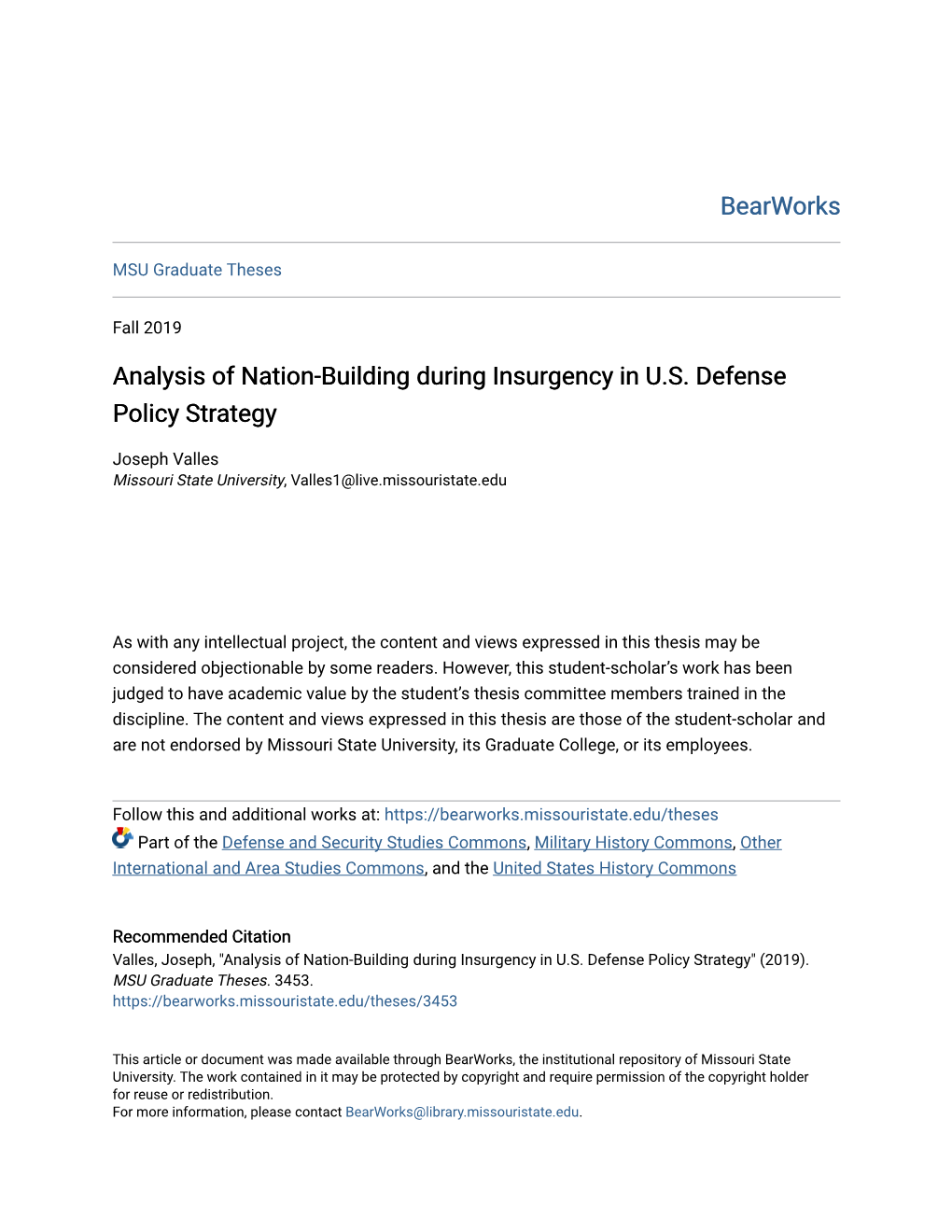 Analysis of Nation-Building During Insurgency in U.S. Defense Policy Strategy