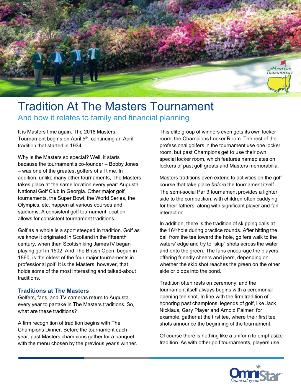 Tradition at the Masters Tournament and How It Relates to Family and Financial Planning