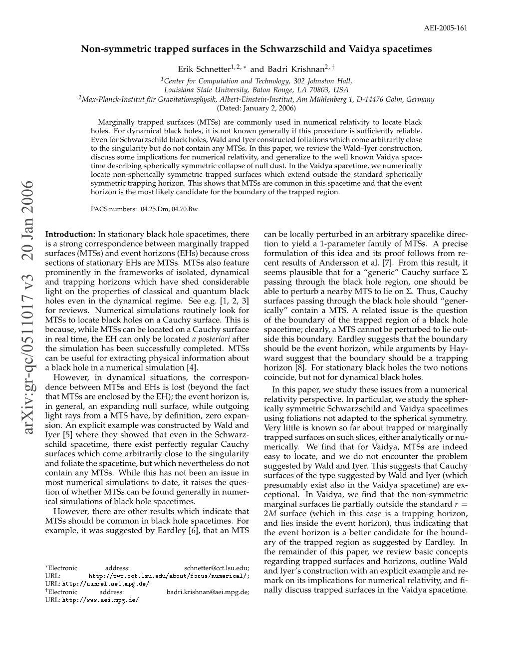 Arxiv:Gr-Qc/0511017 V3 20 Jan 2006 Xml,I a Ugse Yerly[] Hta MTS an That [6], Eardley by for Suggested Spacetimes