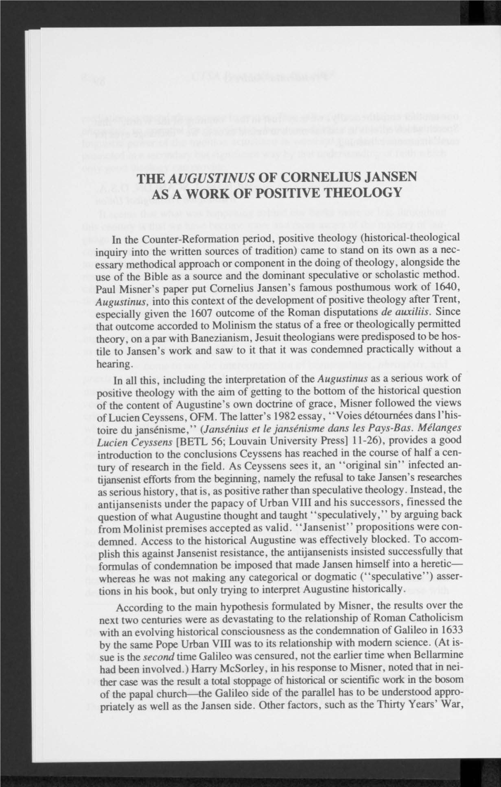 The Augustinus of Cornelius Jansen As a Work of Positive Theology