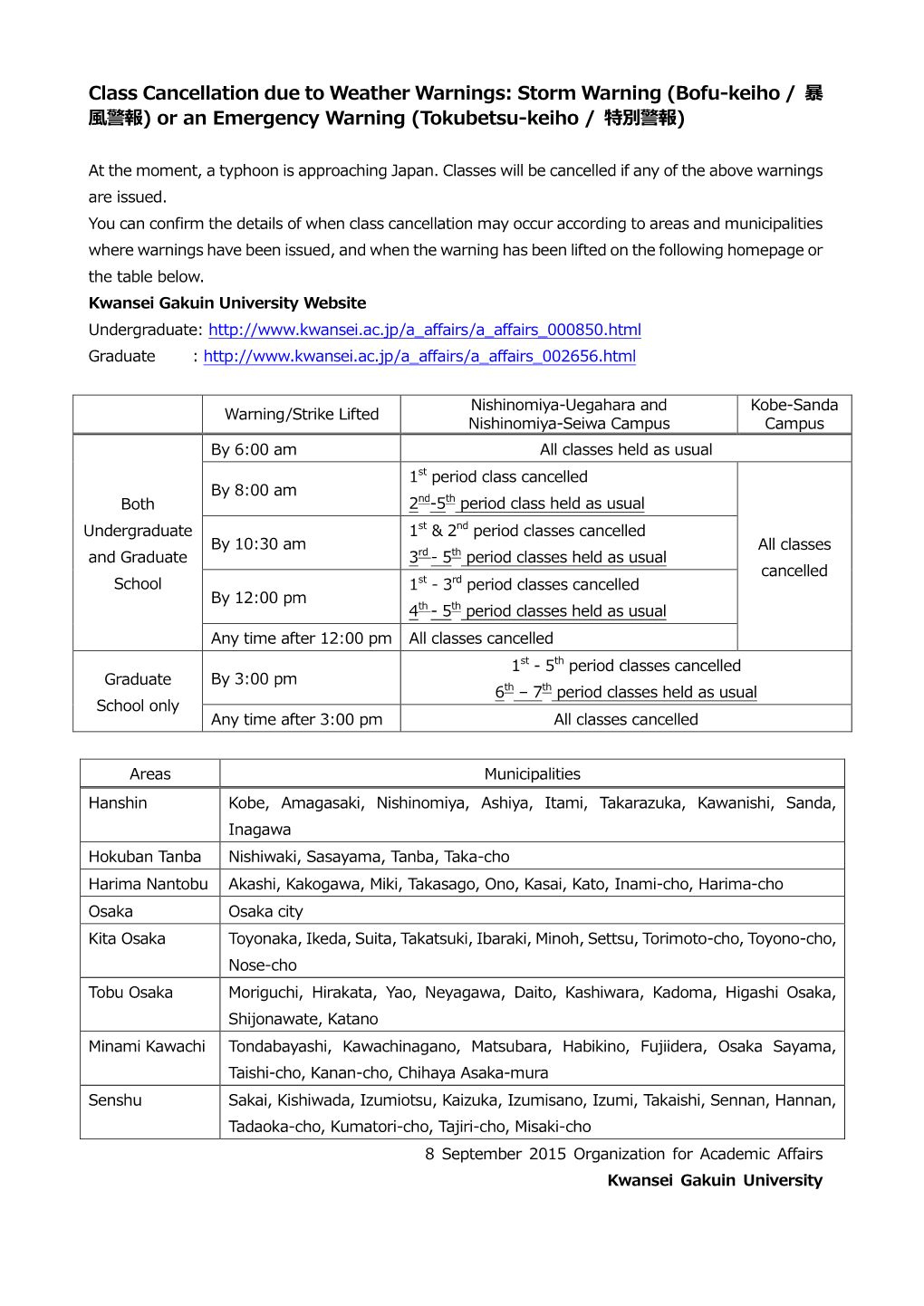 Storm Warning (Bofu-Keiho / 暴 風警報) Or an Emergency Warning (Tokubetsu-Keiho / 特別警報)