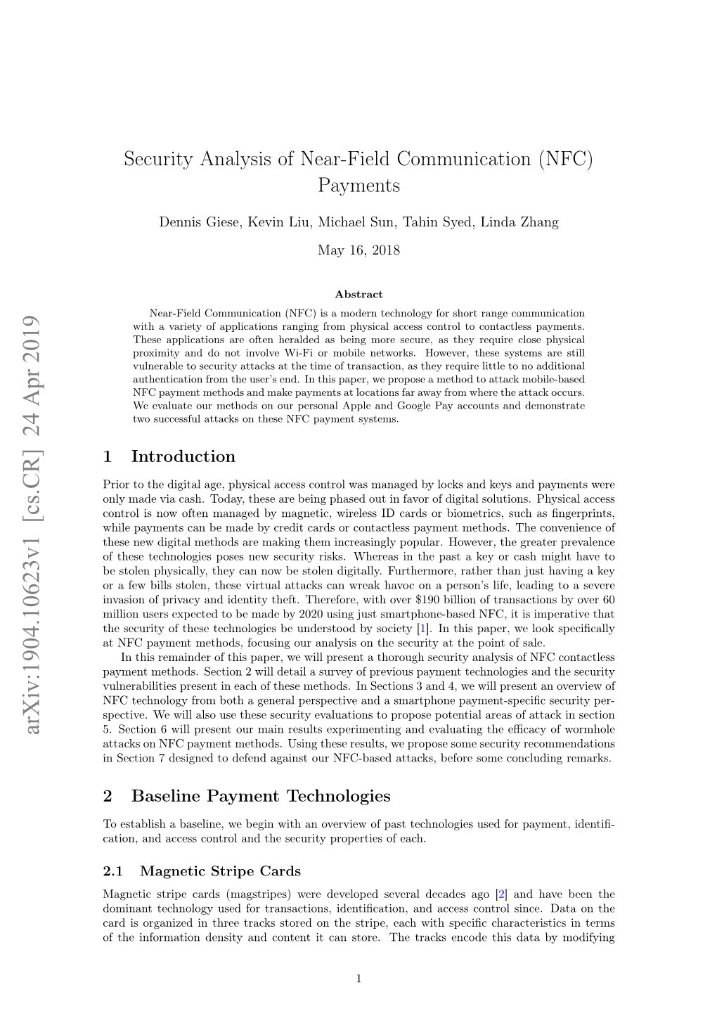 Security Analysis of Near-Field Communication (NFC) Payments