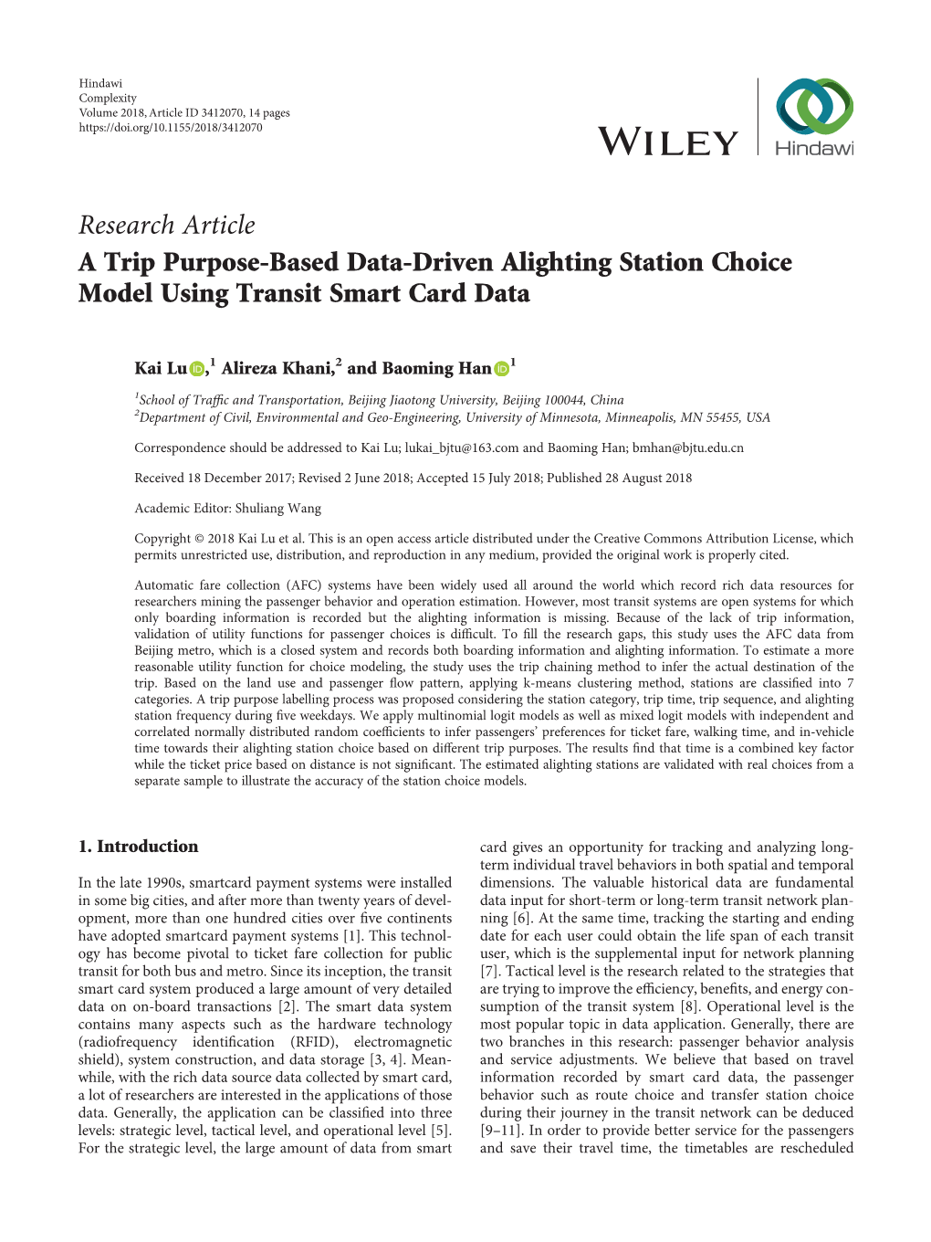 A Trip Purpose-Based Data-Driven Alighting Station Choice Model Using Transit Smart Card Data