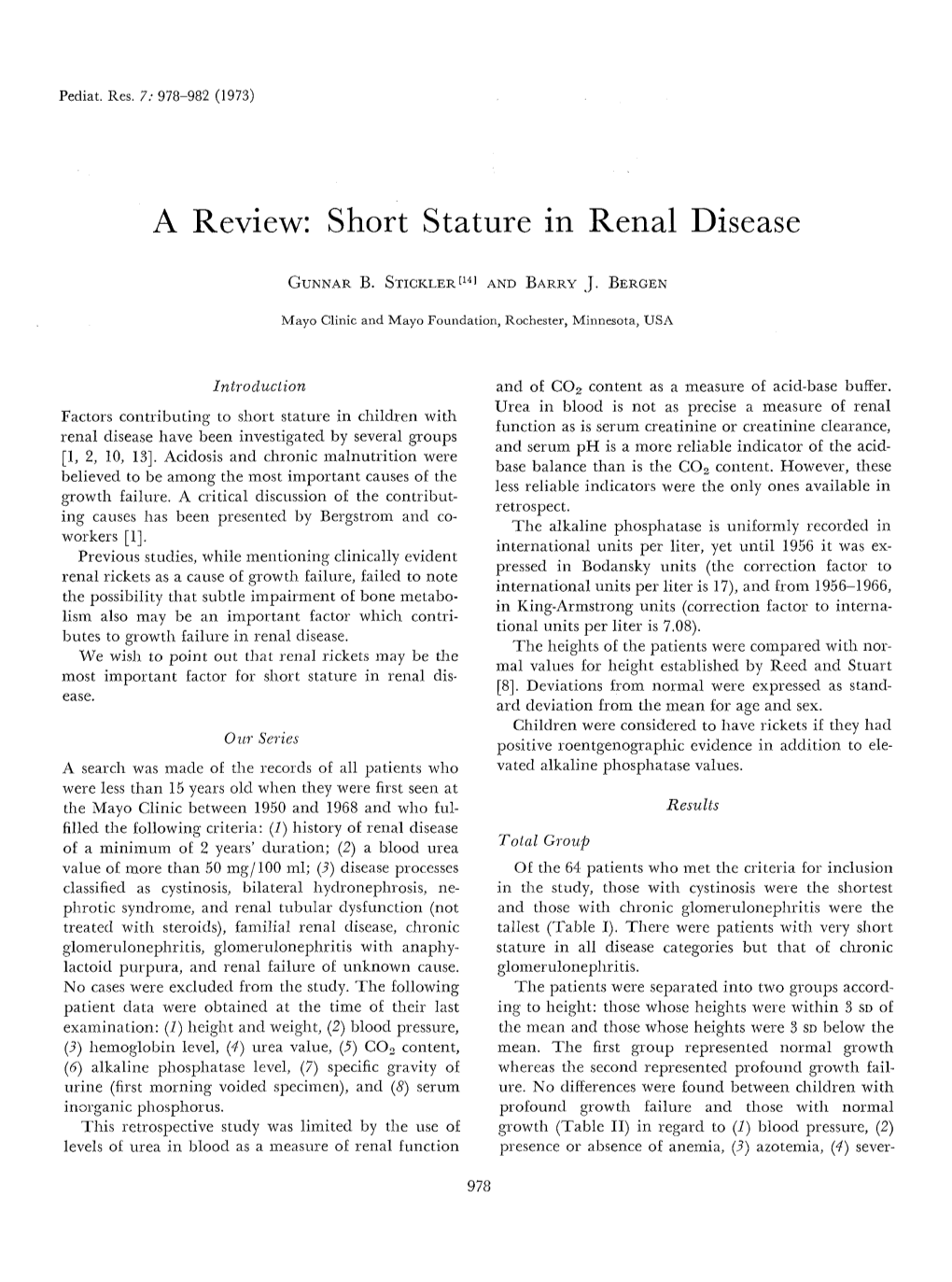 Short Stature in Renal Disease