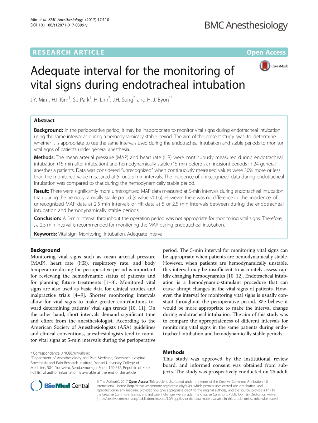 Adequate Interval for the Monitoring of Vital Signs During Endotracheal Intubation J.Y