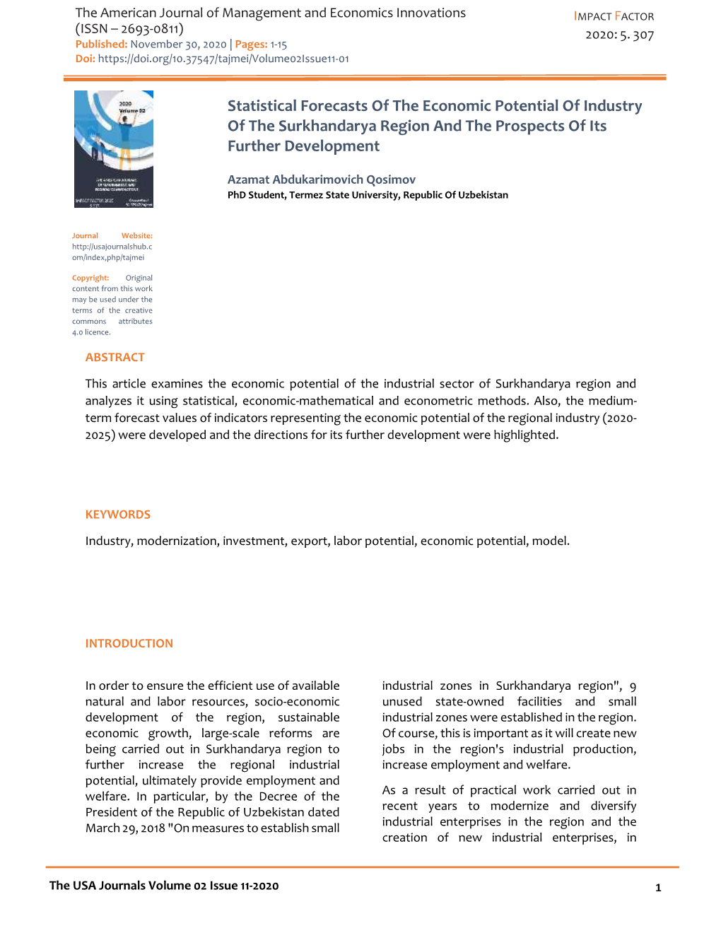 Statistical Forecasts of the Economic Potential of Industry of The