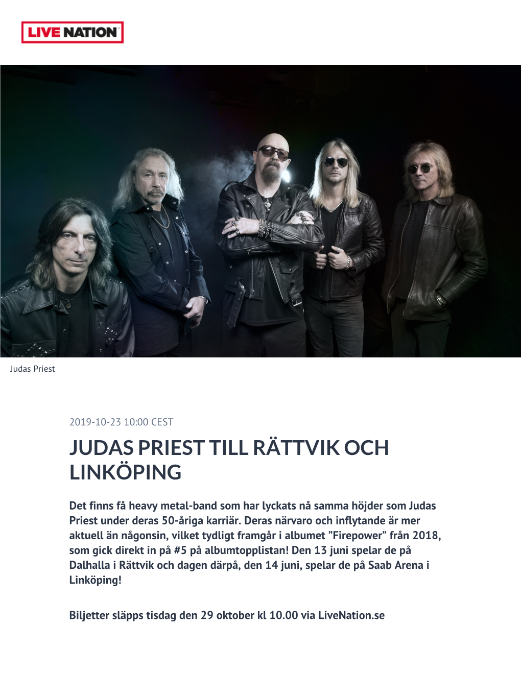 ​Judas Priest Till Rättvik Och Linköping