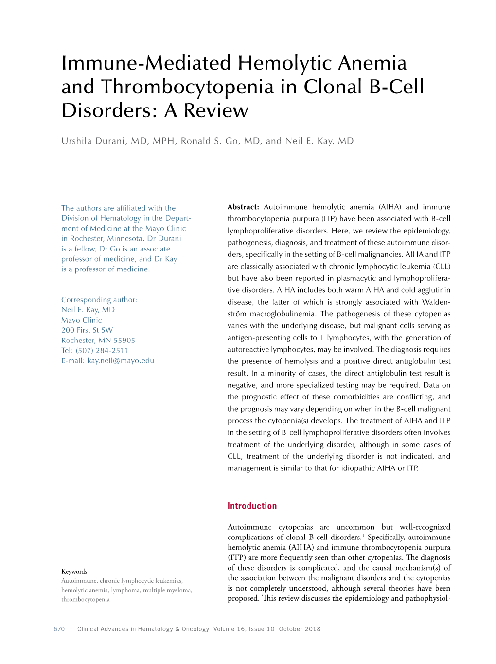 Immune-Mediated Hemolytic Anemia and Thrombocytopenia in Clonal B-Cell Disorders: a Review