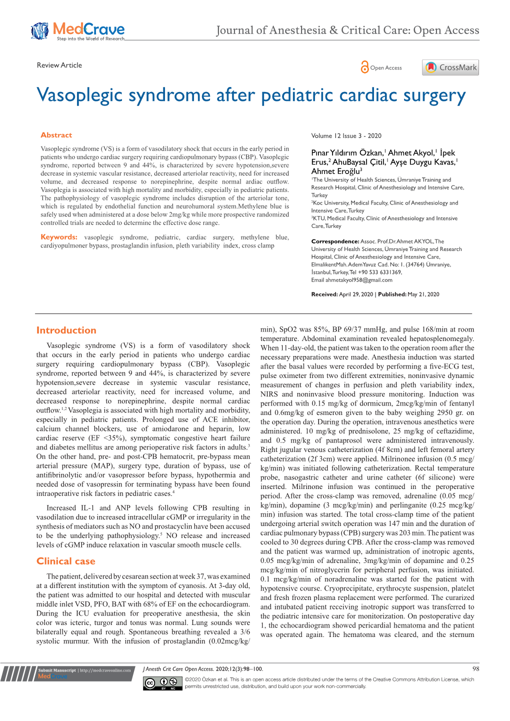 Vasoplegic Syndrome After Pediatric Cardiac Surgery