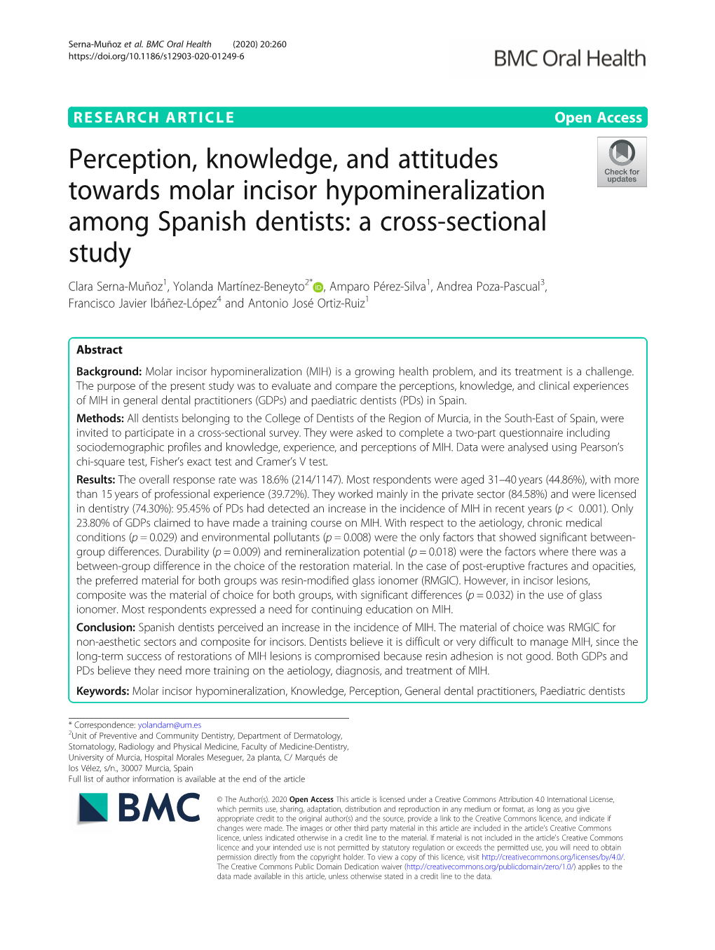 Perception, Knowledge, and Attitudes Towards Molar Incisor