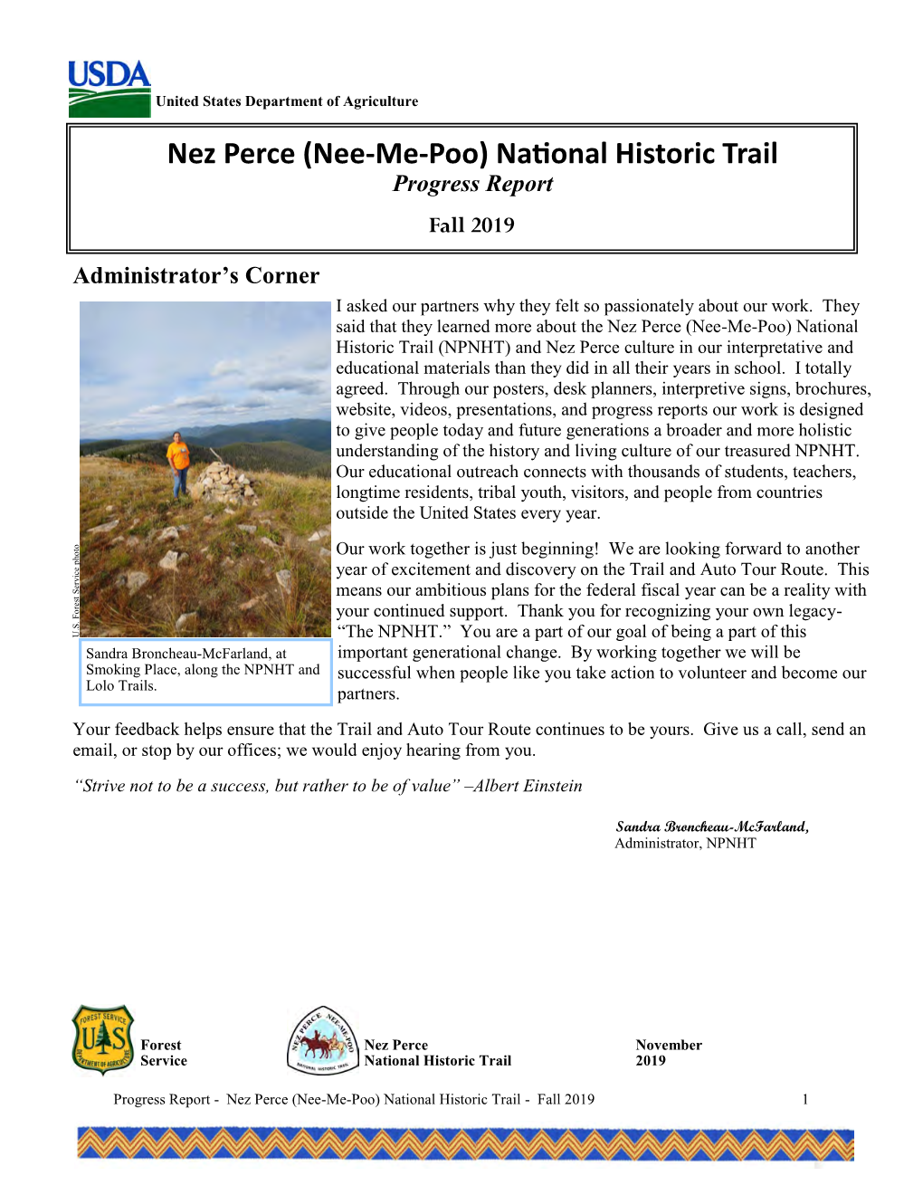 Nez Perce (Nee-Me-Poo) National Historic Trail Progress Report