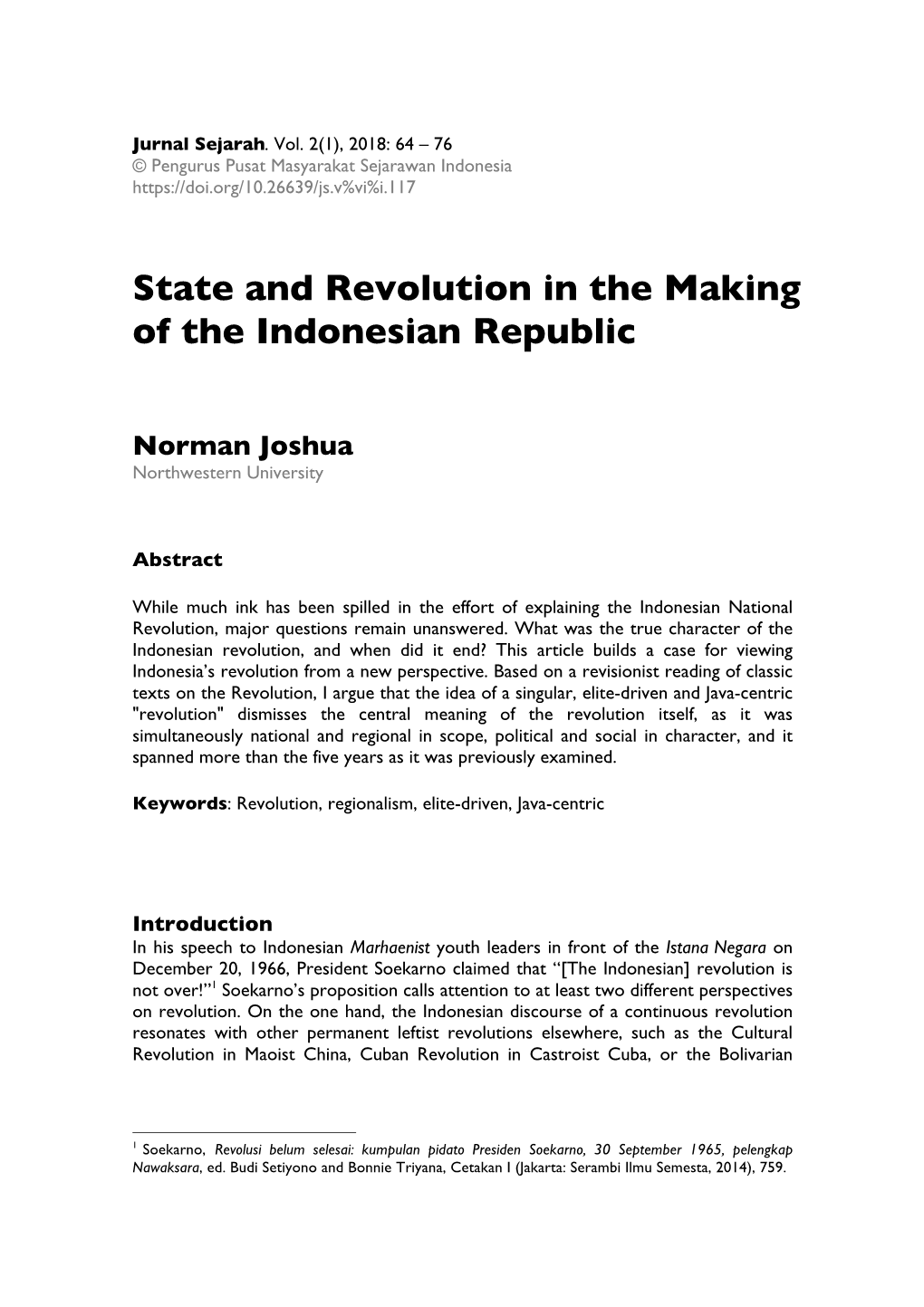 State and Revolution in the Making of the Indonesian Republic