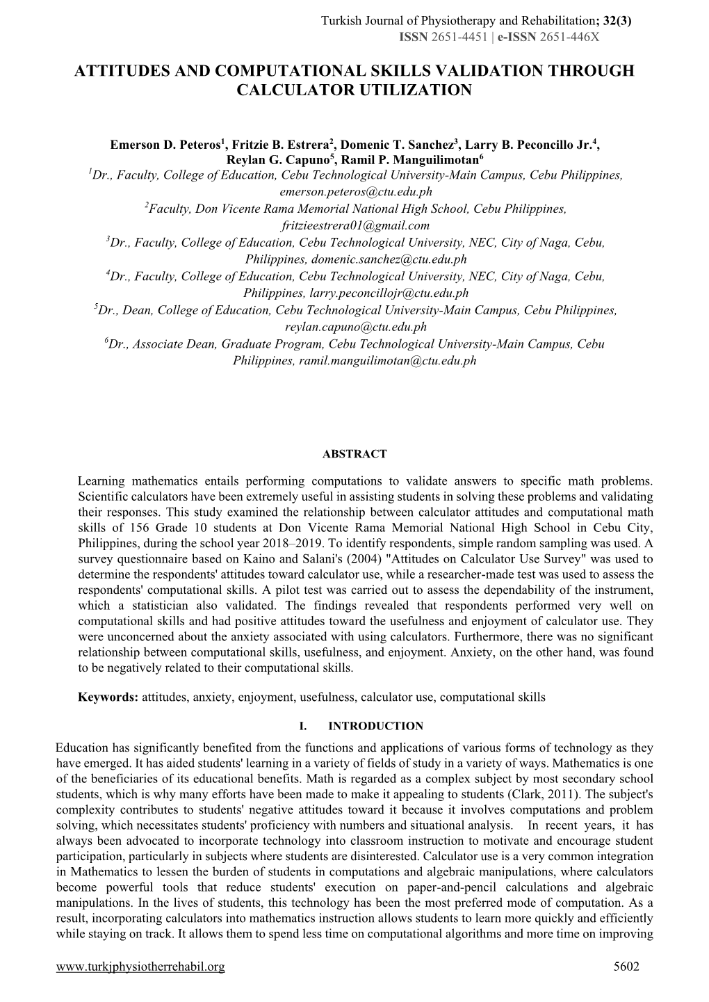 Attitudes and Computational Skills Validation Through Calculator Utilization