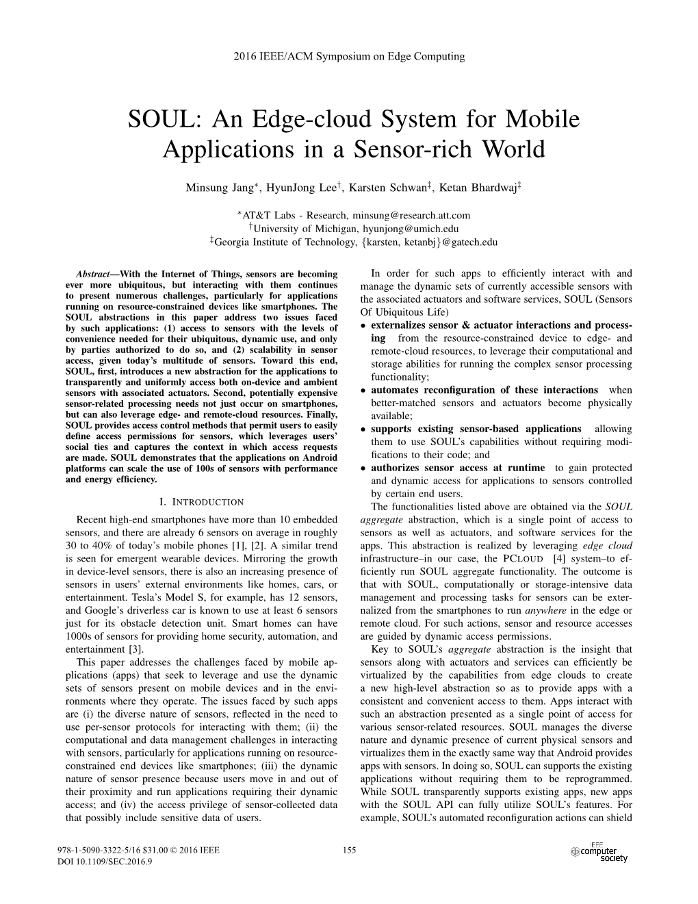 SOUL: an Edge-Cloud System for Mobile Applications in a Sensor-Rich World