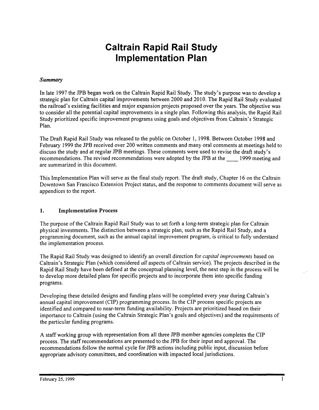 Caltrain Rapid Rail Study Implementation Plan