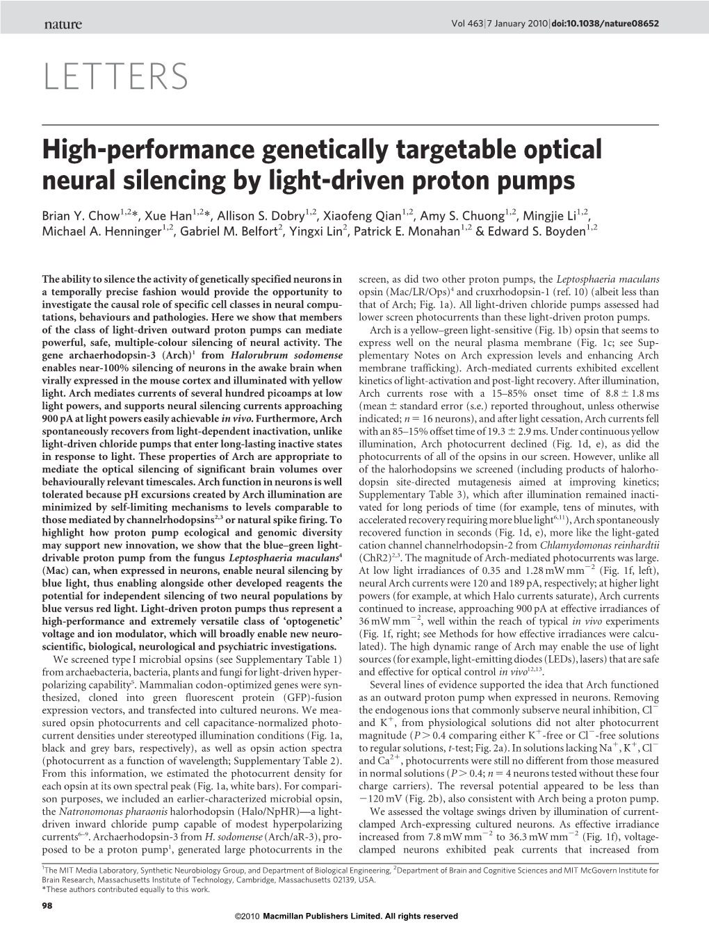 High-Performance Genetically Targetable Optical Neural Silencing by Light-Driven Proton Pumps