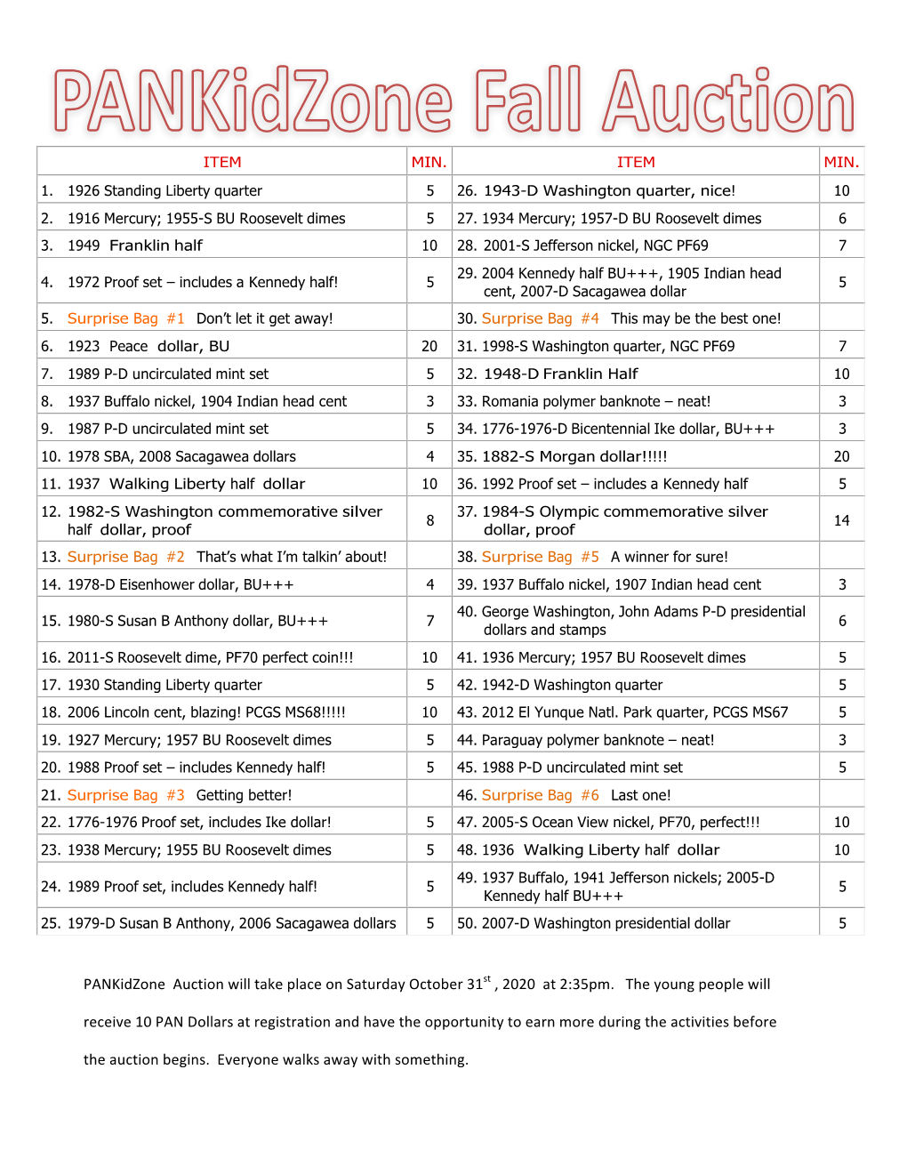 Pankidzone Auction Will Take Place on Saturday October 31St , 2020 at 2:35Pm