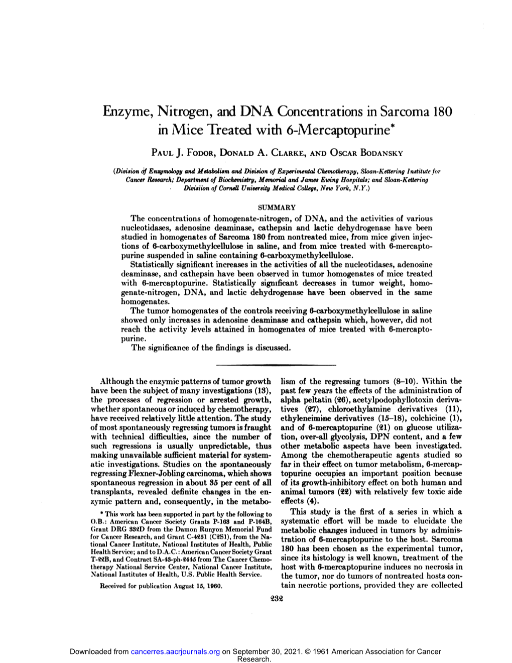 Enzyme, Nitrogen, and DNA Concentrations Insarcoma 180