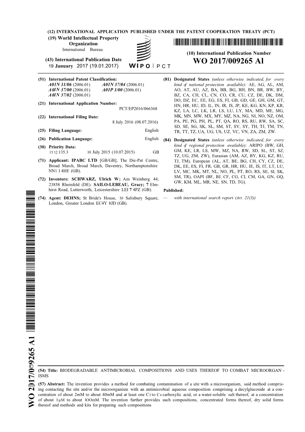 WO 2017/009265 Al 19 January 2017 (19.01.2017) P O P C T