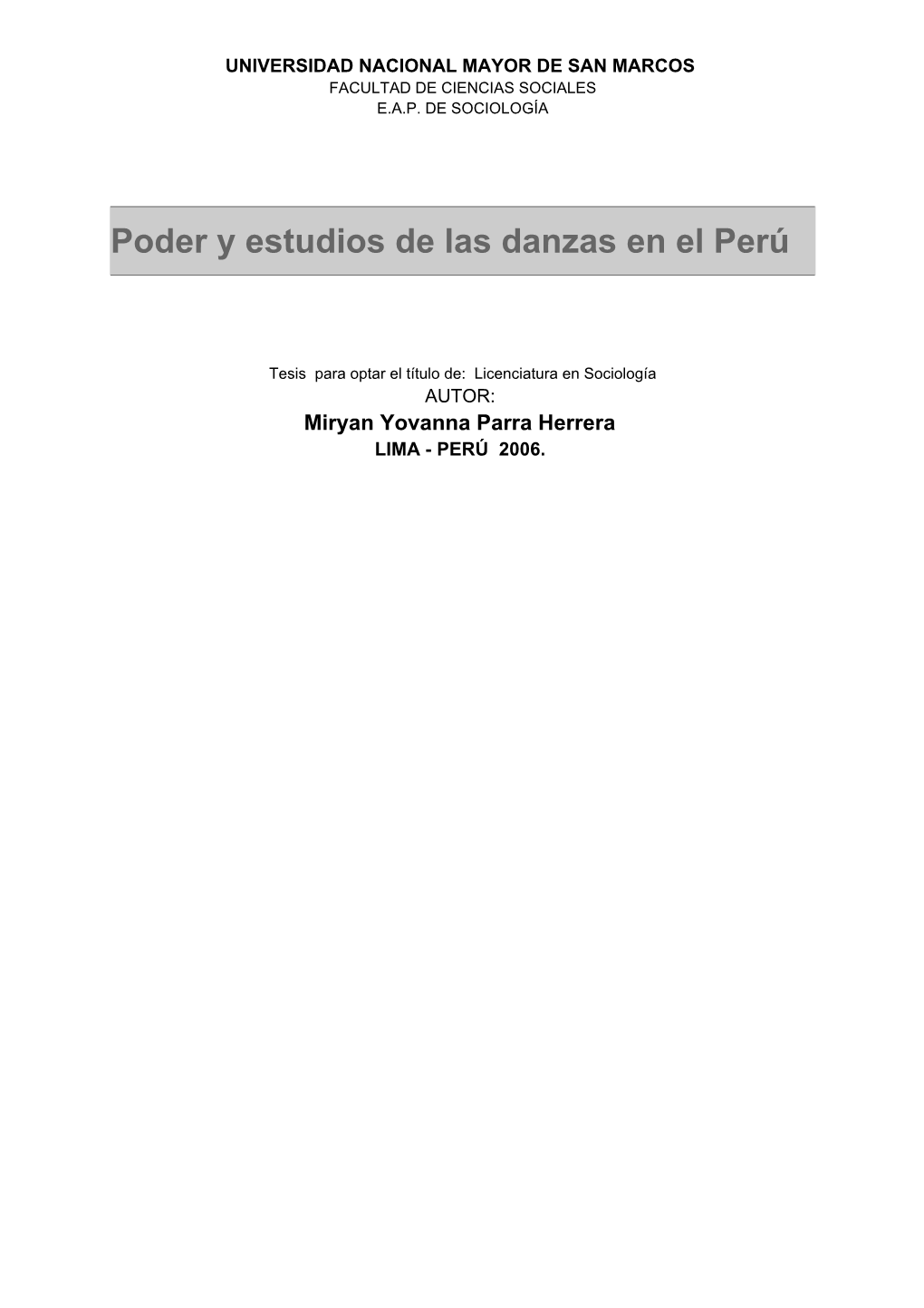 Poder Y Estudios De Las Danzas En El Perú