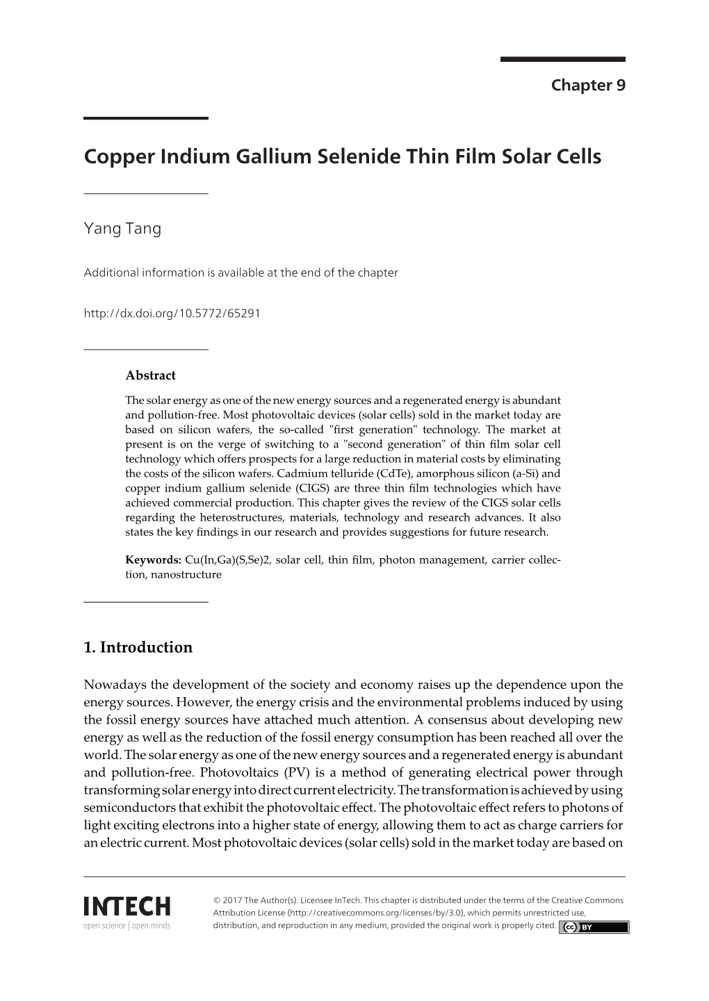 Copper Indium Gallium Selenide Thin Film Solar Cells Copper Indium Gallium Selenide Thin Film Solar Cells