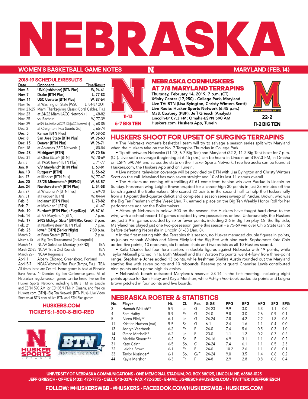 Nebraska Roster & Statistics Huskers