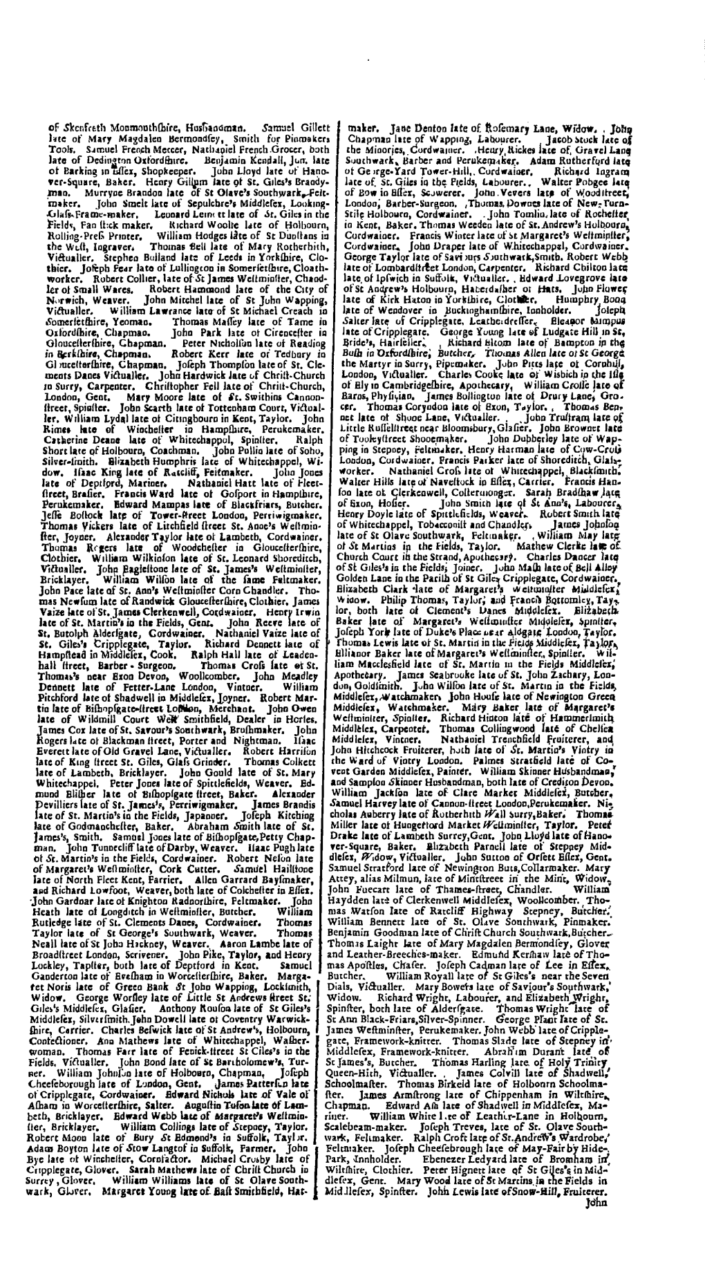 Of 5Vcr,Frttli Monmoothqai're, Hasfaoaman. Samuel Gillett Ute of Mary Magdalen Bermondfey, Smith for Pinmaken Tools. Samuel Fren