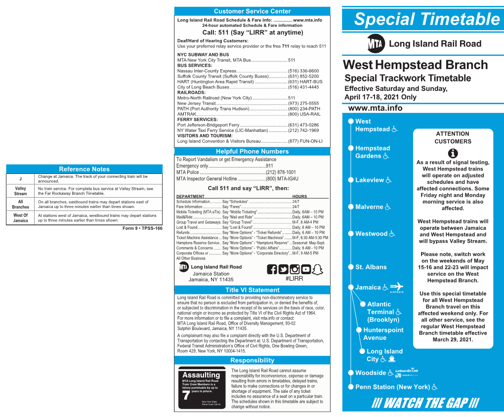 Special Trackwork Timetable City of Long Beach Buses