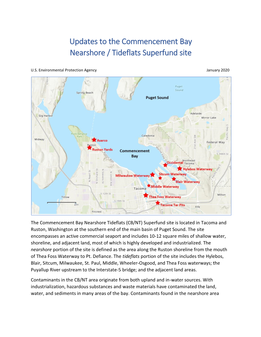 Updates to the Commencement Bay Nearshore / Tideflats Superfund Site