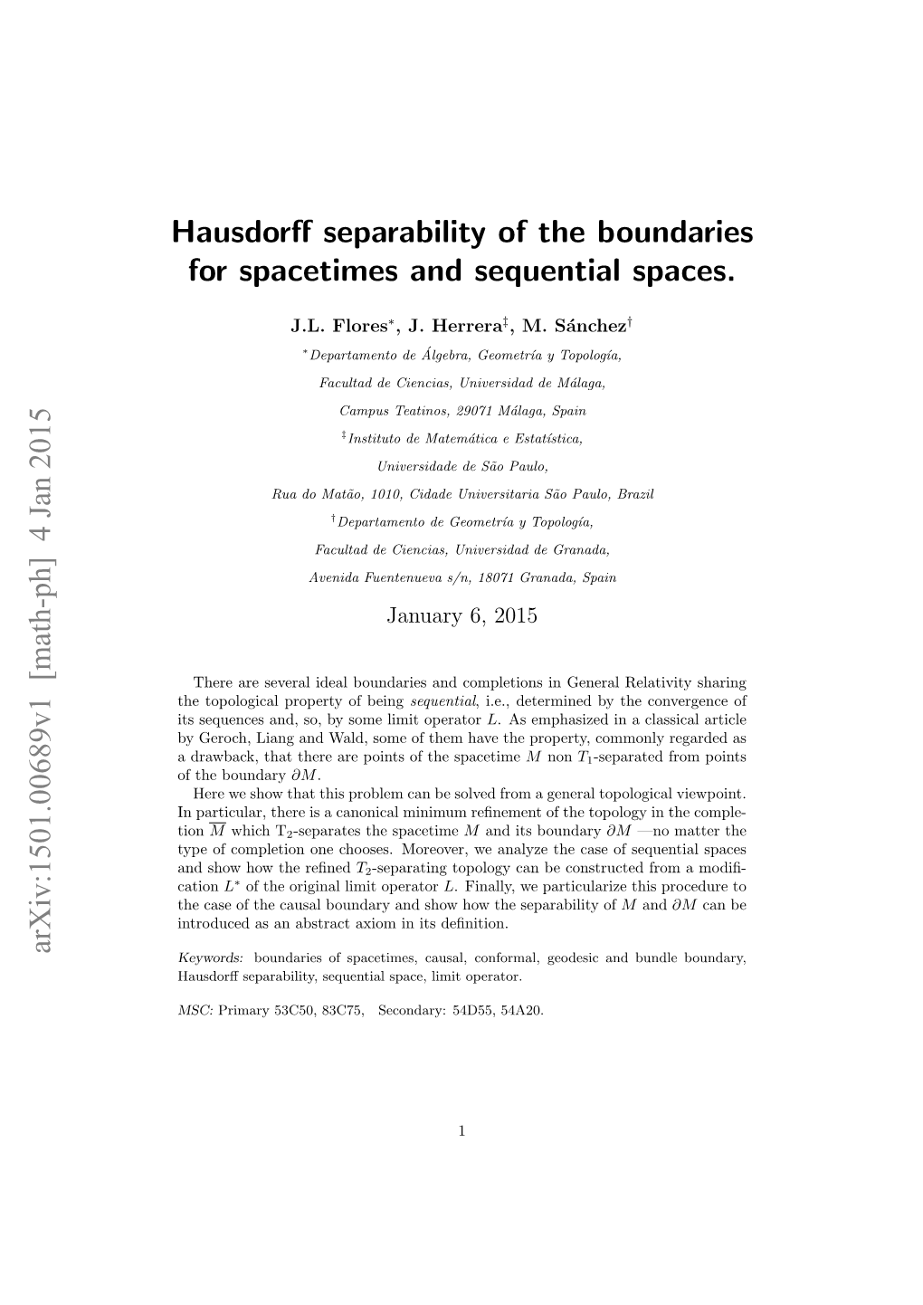 Hausdorff Separability of the Boundaries for Spacetimes And